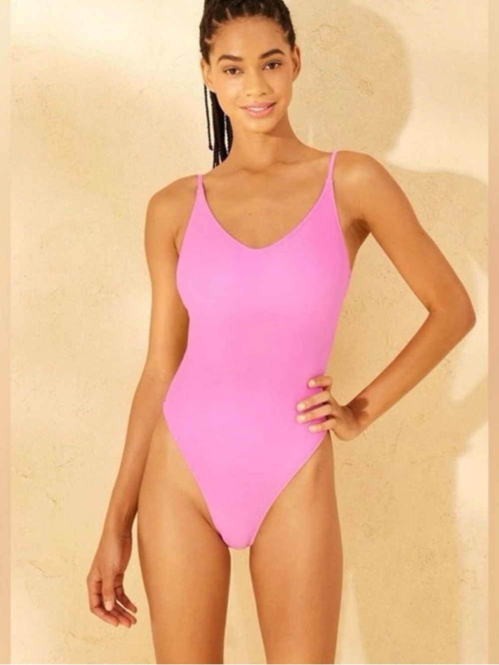 Wild Fable Tie Back Extract High Leg Extra Cheeky One-Piece Swimsuit Pink L NWT